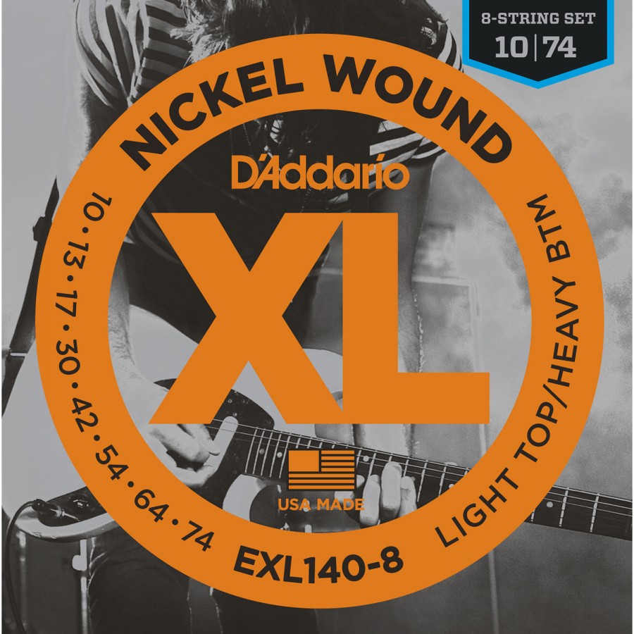 D'Addario EXL140-8 8-String Nickel Wound Light Top Heavy Bottom Electric Strings (.010-.074)